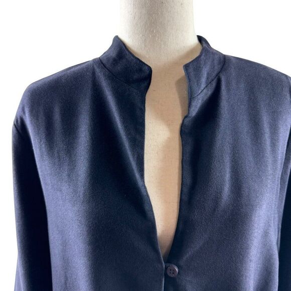 Eileen Fisher High Collar Lightweight Jacket Large Navy Rayon Easy Fit Coastal - Picture 4 of 10